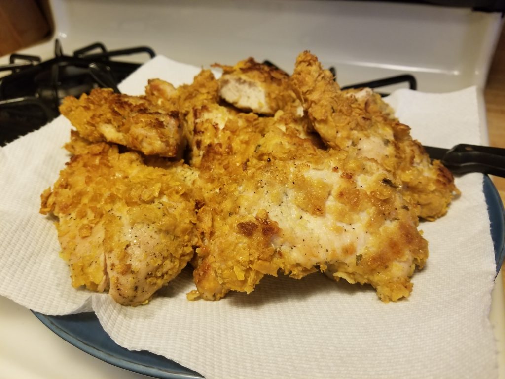 Crispy BBQ Chicken Fingers and Roasted Potatoes w Sour Cream