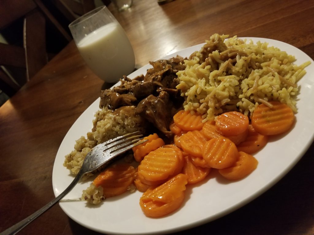Pork Tenderloin over Quinoa Gravy Carrots